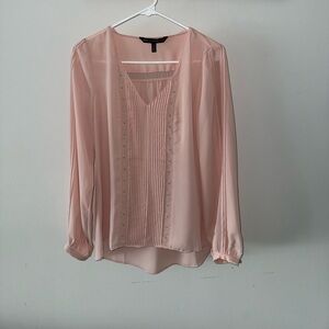 White House Black Market Soft Pink V-Neck Pleated Blouse